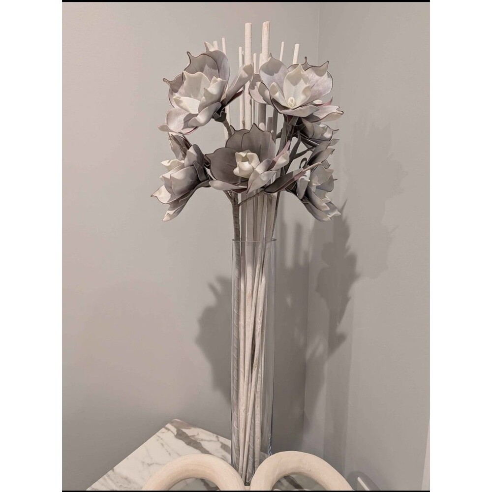 Silver Magnolia Arrangement in Tall Glass Vase 40"